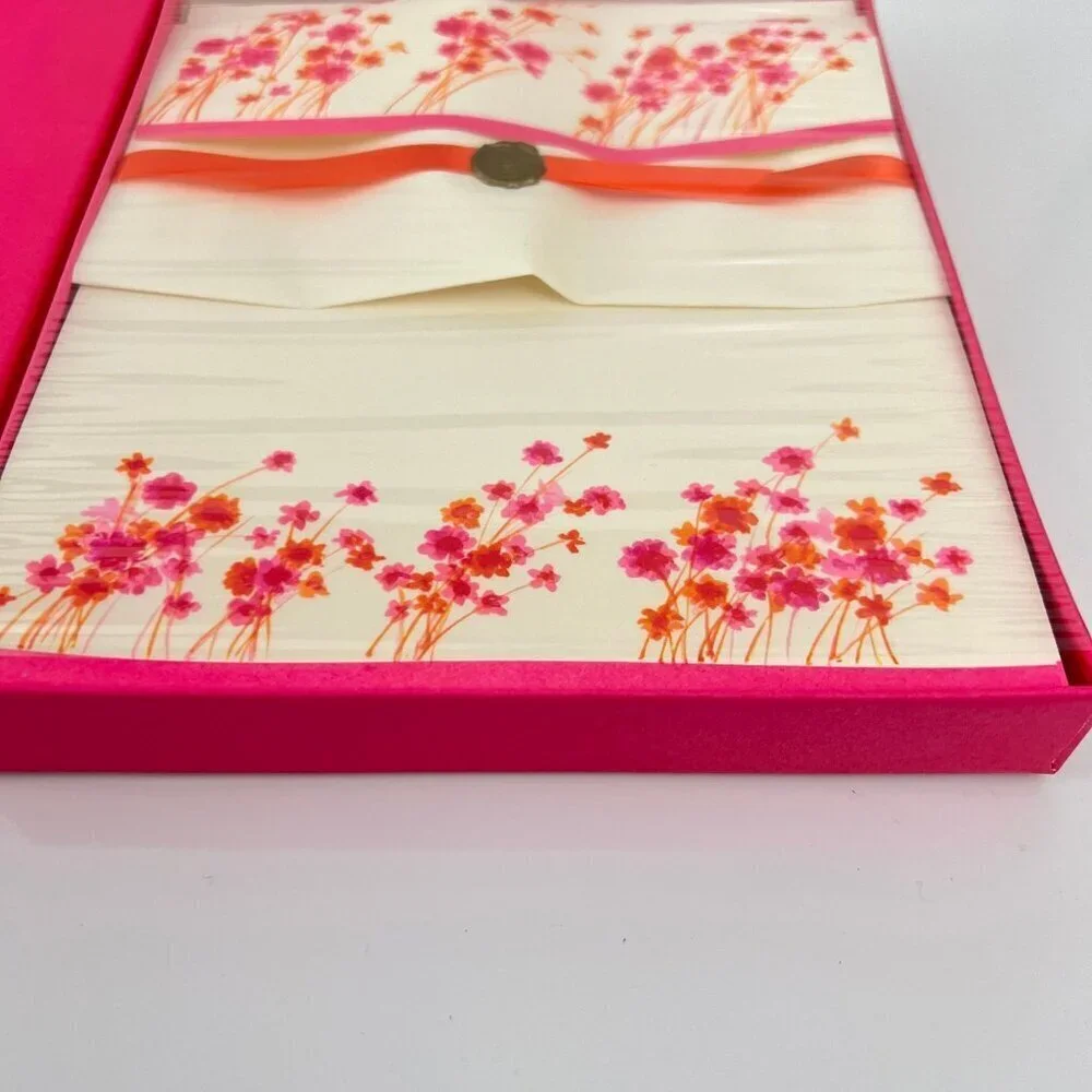 Vintage Hallmark Stationery‎ Straw Flowers Pink White New Unused 1970s